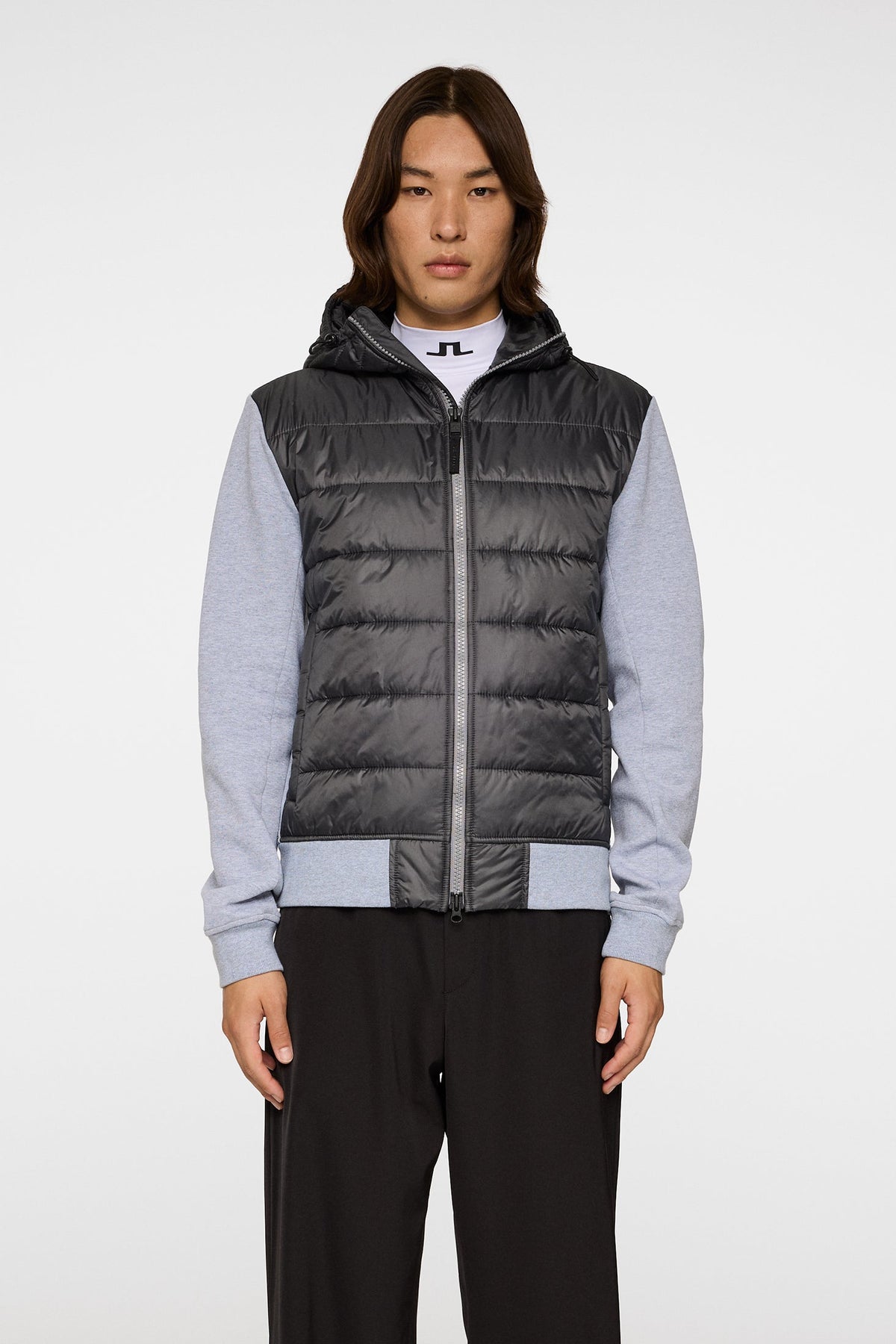 Seth Hybrid Zip Hood / Medium Grey Melange