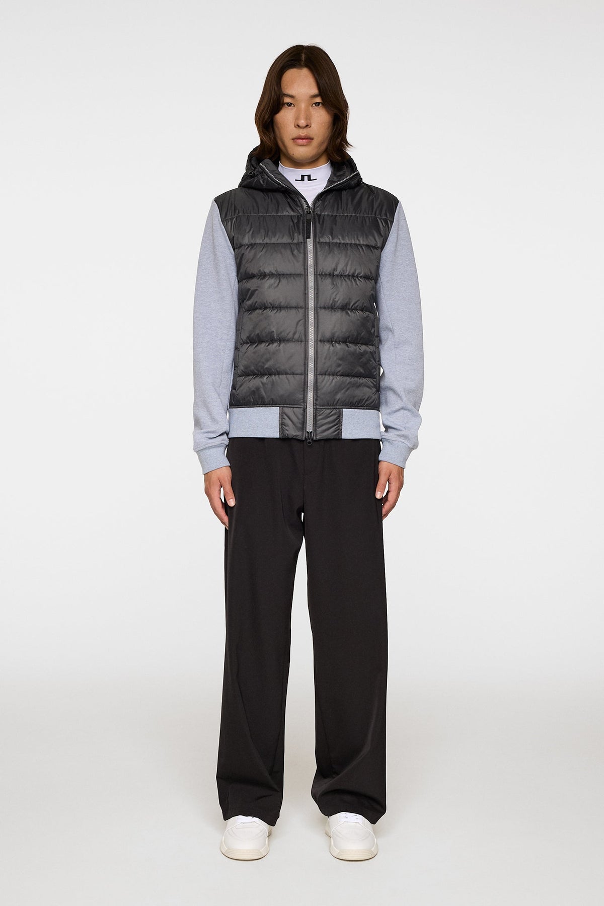 Seth Hybrid Zip Hood / Medium Grey Melange